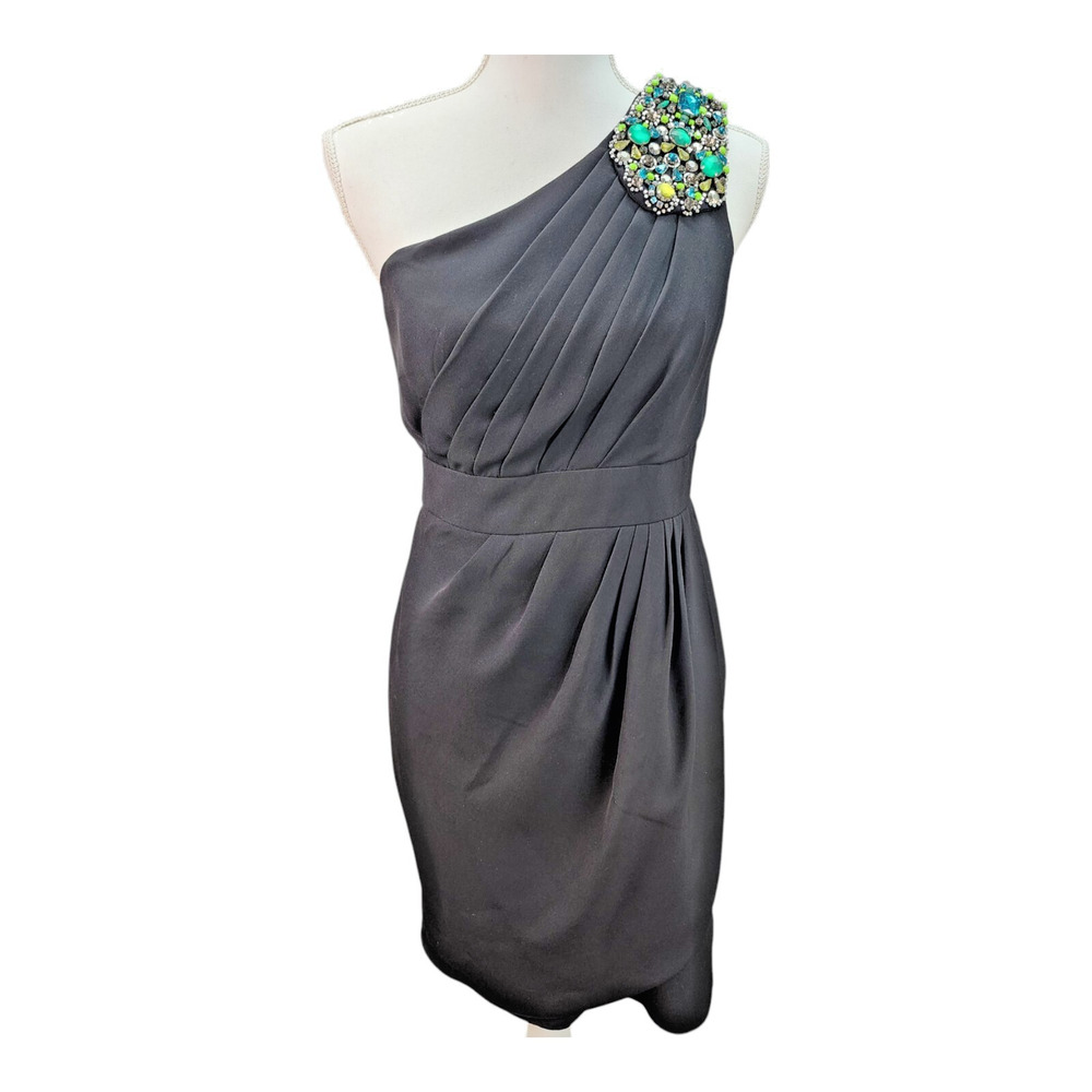 Shoshanna Sexy LBD Dress Womens 4 Black One Shoulder Gem Embellished Cocktail Pa - Picture 3 of 12